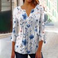thumbnail image 2 of CYMMPU 3/4 Sleeve Blouses for Women Dressy Casual Floral Pattern Tunic Tops Loose Fit Spring Tops Summer Fashion Shirts Button V Neck Flare Sleeve Empire Waist A Line T-Shirts S, 2 of 5