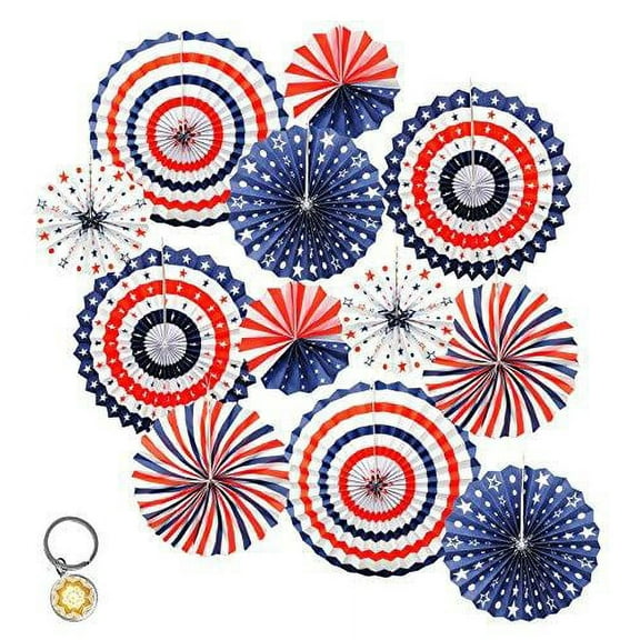 Mandala Crafts Patriotic Red White and Blue Decoration American Flag Paper Fan Set for 4th of July, Independence Day, USA Holiday, Election, Political Party