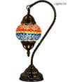 thumbnail image 3 of SILVERFEVER Turkish Moroccan Mosaic Table Lamp - Handmade Swan Neck Tiffany Glass Table Bedside Lamps w Bronze Base14.5 LED Bulb Included Ocean Sunset, 3 of 7