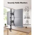 thumbnail image 2 of HUANUO Vertical Dual Monitor Mount for 17&acirc;??32 Inch Screens, 17.6 lbs Capacity Each, Extra Tall Stacked Monitor Stand with Height Adj, 2 of 7
