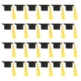thumbnail image 1 of Capacitación de graduación de 24 piezas Toppers Mini Grad Cap con Tassel 2025 Graduación Cupcake Toppers Clase de 2025 Decoraciones de pasteles para favores de fiesta de graduación Amarillo, 1 of 4