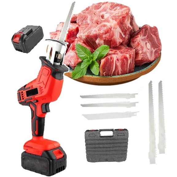 Bone Saw, Cordless Professional Butcher Reciprocating Saw - LED Lighting With 4 Blades And Storage Box, Electric Meat Bone Saw For Wood/Meat/Bone Cutting (1 Battery   LED Light)