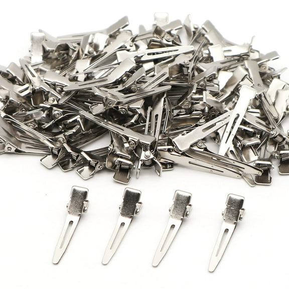 100pcs 4.5cm Single Prong Curl Clips Silver Section Clips Metal Alligator Hair Pins Clips for Hair Extension