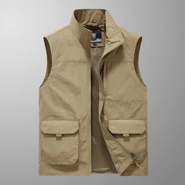 DPTALR Men's Thin Workwear Solid Color Vest Stand Collar Sleeveless Jacket Tank Tops