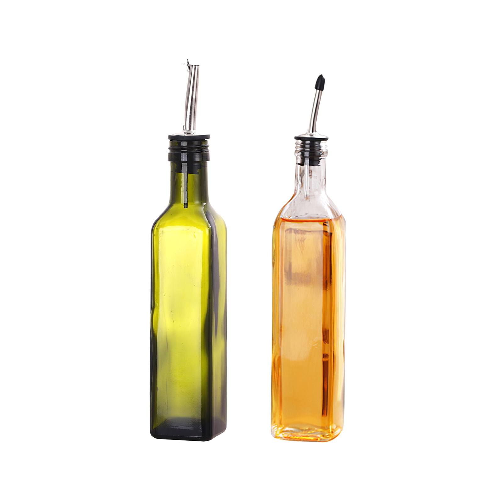 FARI Olive Oil Dispenser Bottles 2 Automatic Opening and Closing Oil Pot 2 Pack of 500ml Oil and Vinegar Lead-Free Glass Cooking Oil Cruet for Kitchen