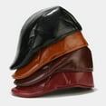 thumbnail image 2 of Joernso Men Hat Vintage Style Solid Color Smooth Faux Leather Advanced Hat Mid-aged Men Beret Cold Weather Hiking Traveling Cap English Newsboy Cap, 2 of 7