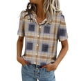 thumbnail image 2 of Dwralegc Business Casual Tops for Women V Neck Short Sleeve Shirt Dressy Casual Business Top Work Summer Spring Solid Color Button Down Clothes Khaki M, 2 of 5