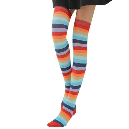 

〖Yilirongyumm〗 Socks Women Rainbow Winter Warm Cable Long Boot Socks Over Knee Thigh High Stockings