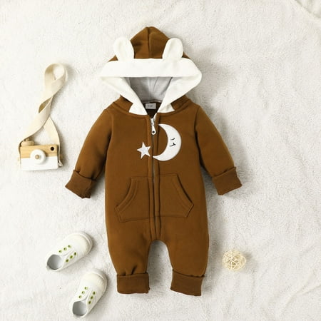 

FZM Christmas Boys Girls Long Sleeve Winter Cartoon Moon Cloud Bear Ears Hooded Jumpsuit Romper