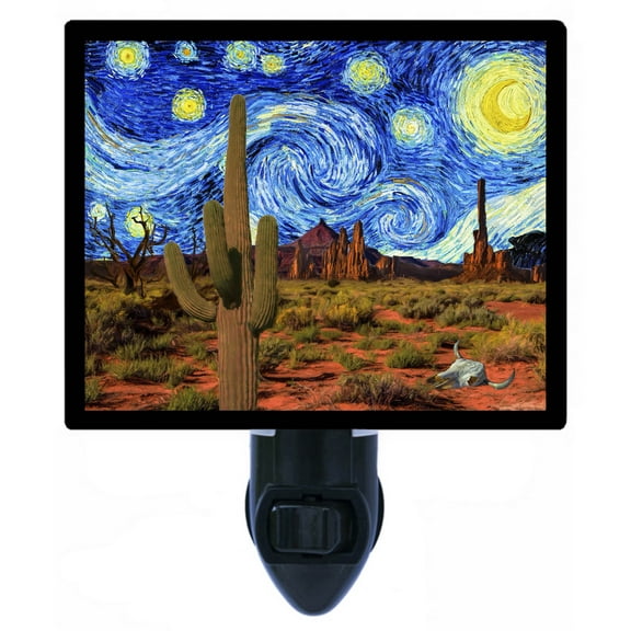 Night Light - Southwest Starry Night. | Van Gogh Theme, Includes Free Switchable Insert, 4W Bulb, E12 Base
