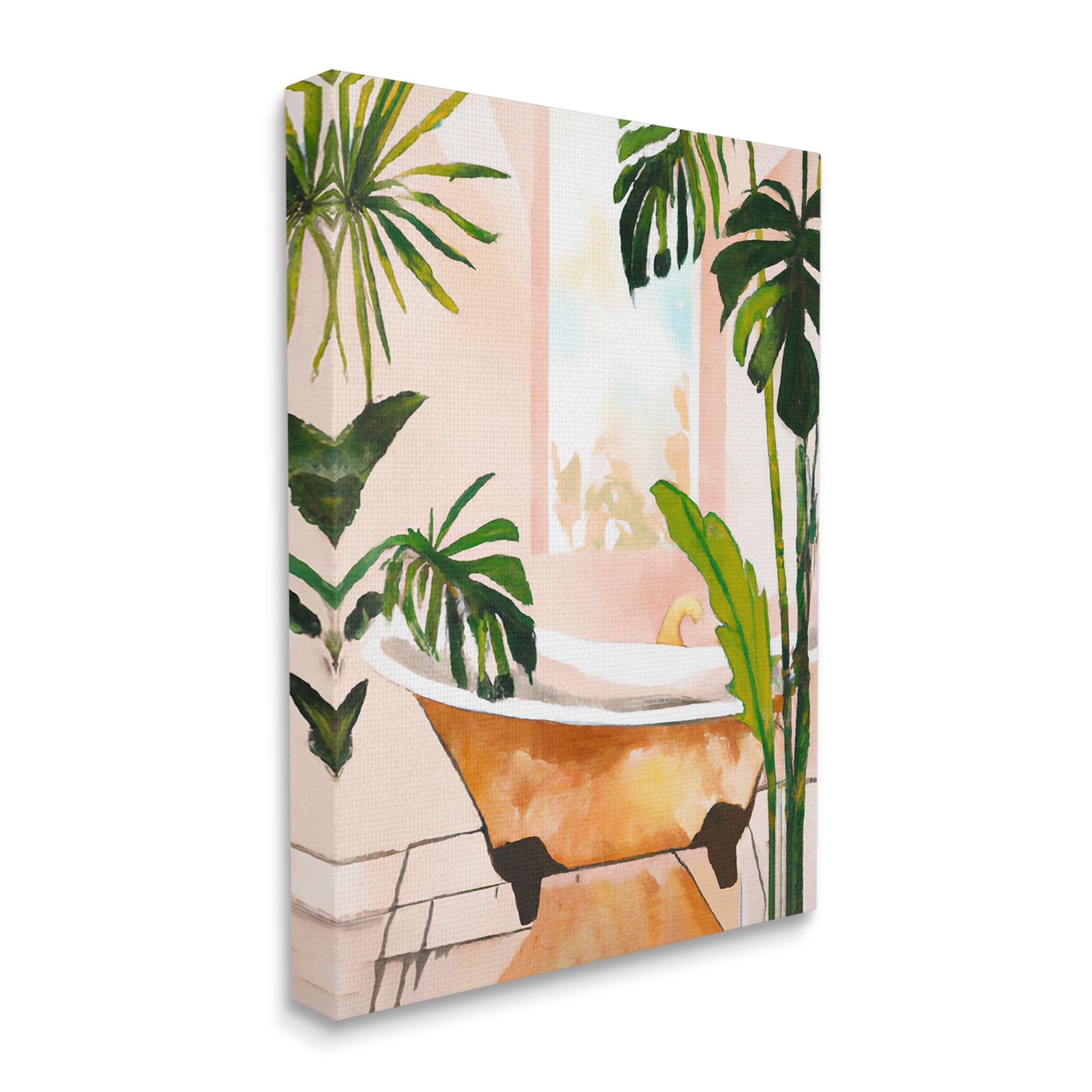 Stupell Industries Tropical Plants & Bathtub Botanical & Floral Painting Gallery Wrapped Canvas Art Print Wall Art, 16 x 20