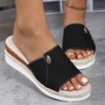 thumbnail image 4 of Women’s Denim Fabric Jute Trim Wedge Slide Sandals, Metal Button Decor Open Toe Indoor Outdoor Platform Slippers, 4 of 6