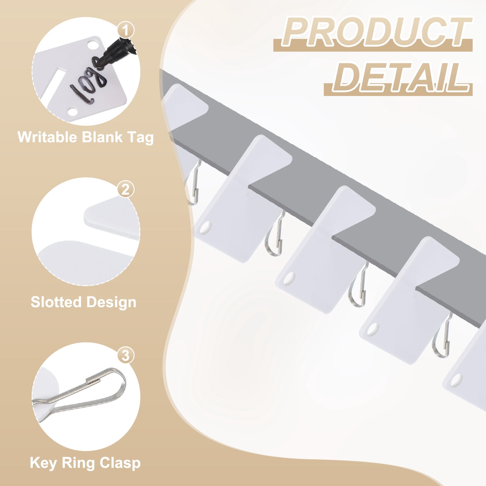 200Pcs Key Tags, White Plastic Hanging Slotted Key Tags with Metal Snap Hooks for Home Office Garage