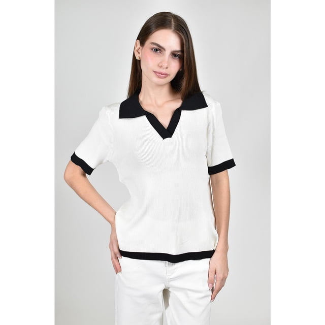 Blusa tipo polo bicolor Roman Fashion /Juvenil, 7280 (Blanco) blanco M