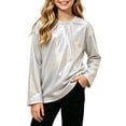 thumbnail image 3 of Xdegoge Kids Girls Metallic Shiny Shirt Long Sleeve Holographic Pullover Tops Dance Performance Wear Sparkle Festival Outfit, Size 7-8, 3 of 5