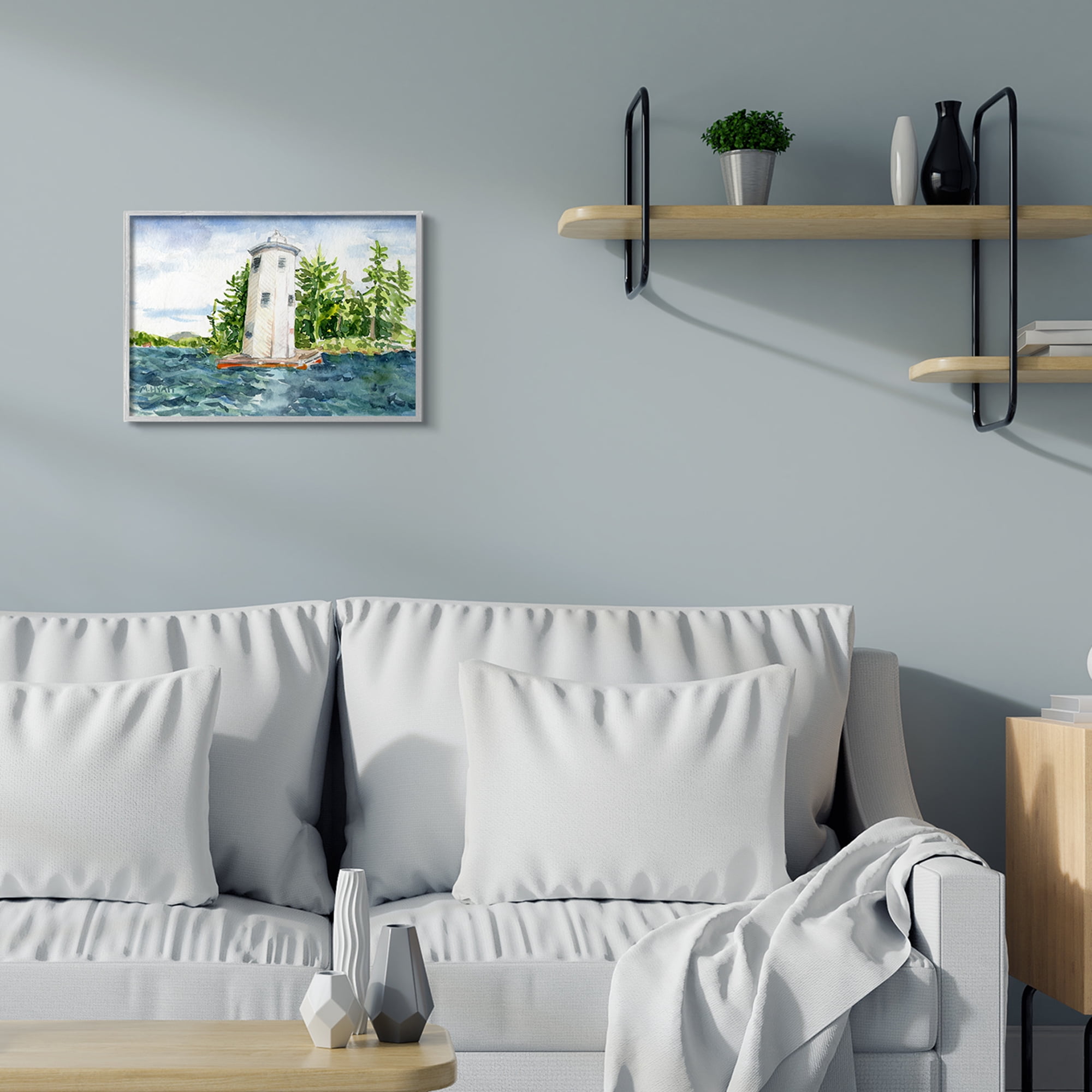 Stupell Industries Cove Side Lighthouse Rustic Lake Landscape Grey Framed, 16 x 20, Design by Melissa Hyatt LLC