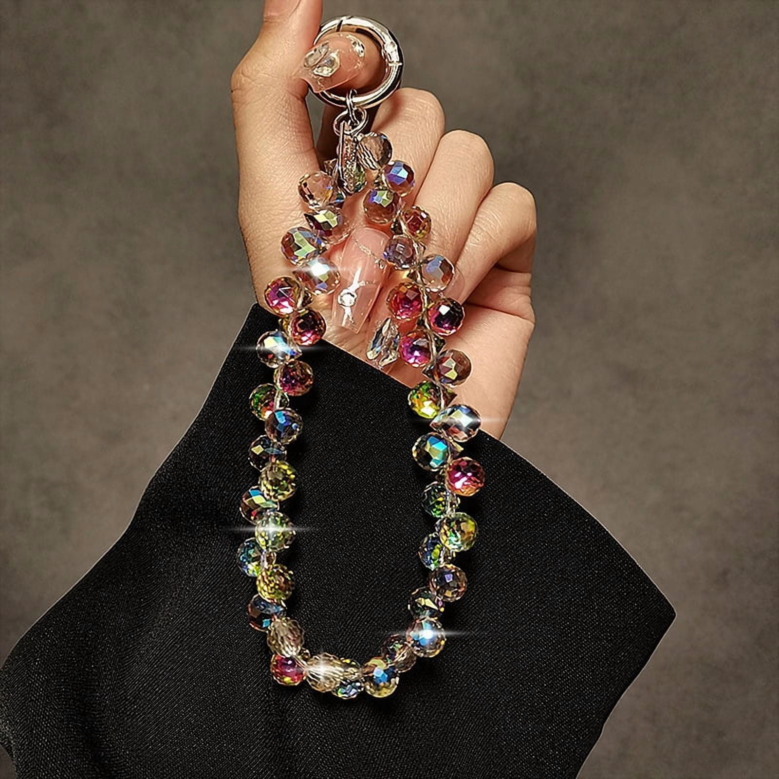 Luxurious Crystal Teardrop Phone Lanyard - Short Handmade Beaded Wrist Strap with Anti-Loss Design