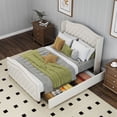 thumbnail image 6 of Bonzy Home Full Size Velvet Upholstered Platform Bed Frame, Scroll Wingback Headboard, Button Tufted, Storage, Easy Assembly, Cream, 6 of 6