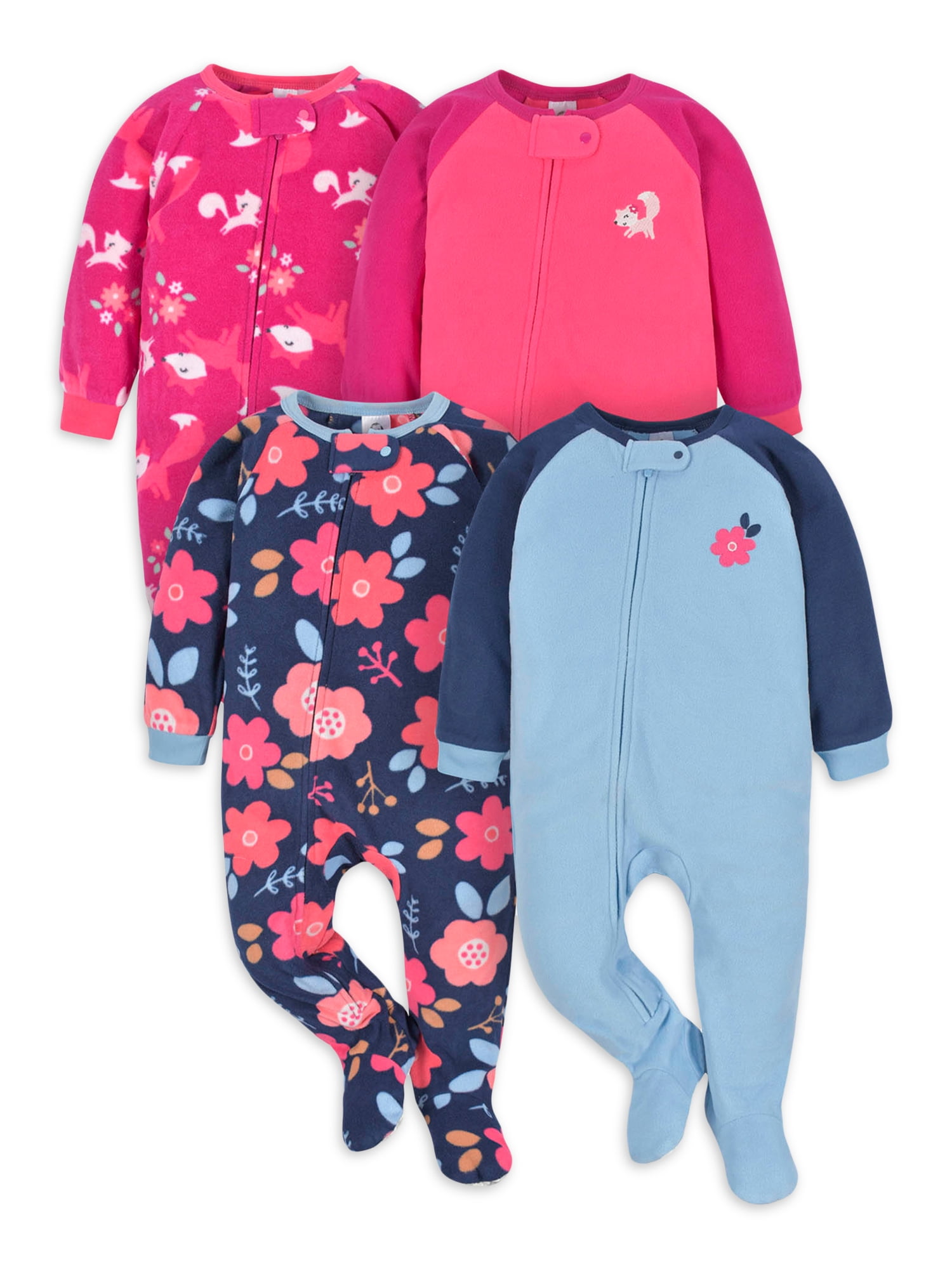 Gerber Baby & Toddler Girl Microfleece Blanket Sleeper Pajamas, 4Pack