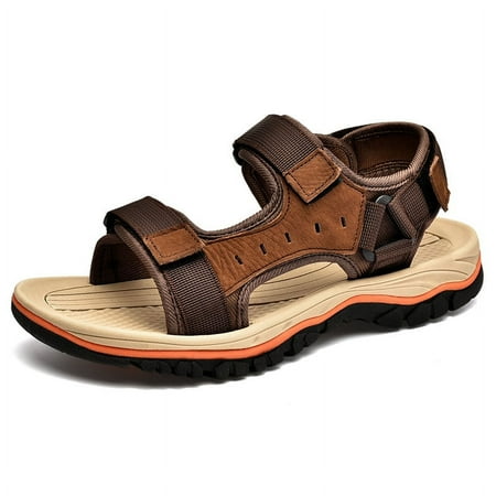 Men s Sandals Leather Sandals Summer Sandals Outdoor Soft Leather Dress Sandals Slides Shoes Wading Slippers (Color : D  Size : 41)