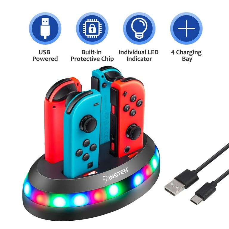 Insten 4-in-1 Charger for Nintendo Switch & OLED Model Joycon Controller,  Joy Con Docking Station RGB Charging Dock Accessories