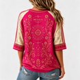 thumbnail image 4 of Mexico 2026 Soccer Cup Fan Jersey for Women, Round Neck Three-Quarter Sleeve T-Shirt with Vintage Floral & Letter Print, Breathable Casual Sports Tee Pullover Top, 1 PC Hot Pink XL, 4 of 4