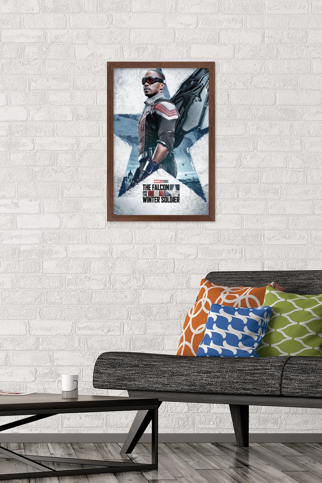 Marvel Falcon and Winter Soldier - Falcon One Sheet Wall Poster, 14.725" x 22.375", Framed