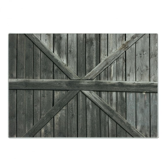 Rustic Cutting Board, Old Wooden Door with Planks Rustic Country Life Themed Architecture Building Doorway, Decorative Tempered Glass Cutting and Serving Board, Small Size, Taupe, by Ambesonne