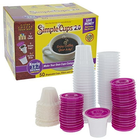 Disposable Cups for Use in Keurig? 2.0 Brewers - Simple Cups 2.0 - 50 Cups, Lids, and Filters - Use Your Own Coffee in 2.0