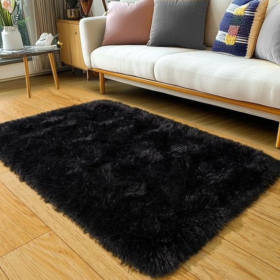 Throw Rugs for Bedroom, 2x3 Area Rug for Dorm, Small Black Rug Fluffy Shaggy Plush Carpet Fuzzy Shag Non-Slip Washable Soft Rug for Bedside Closet Girls Boys Room Indoor Decor