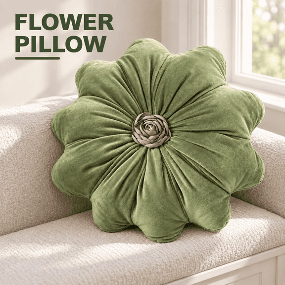 OZERA Flower Shaped Decorative Throw Pillow, 15.7 Inch Round Velvet Flower Pillow Cushion for Sofa, Couch, Vanity Chair and Bed