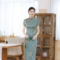 thumbnail image 1 of Falda cheongsam adelgazante de estilo chino joven de manga corta de satén largo de verano y otoño, ropa de mujer de talla grande, 1 of 6