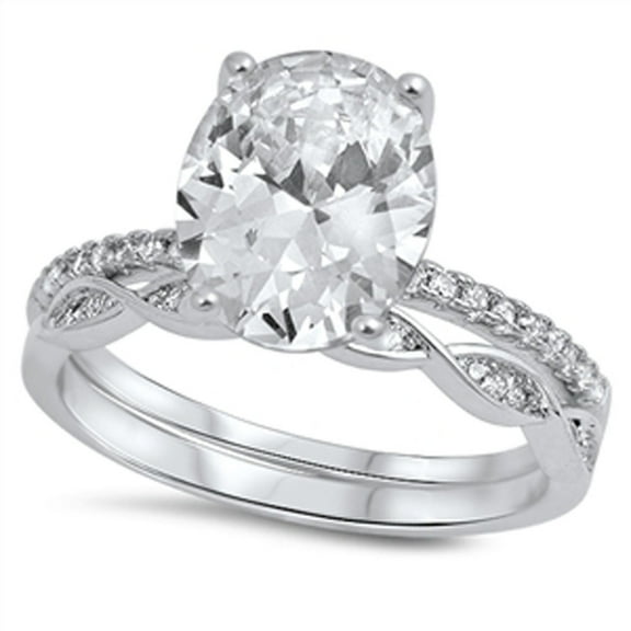 Large Clear CZ Solitaire Wedding Ring Set .925 Sterling Silver Band White Jewelry Female Size 7
