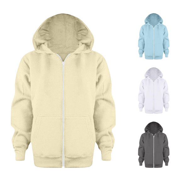 Kids Zip Up Hoodie Sweatshirt Boys Girls Solid Color Long Sleeve Jacket Casual Top