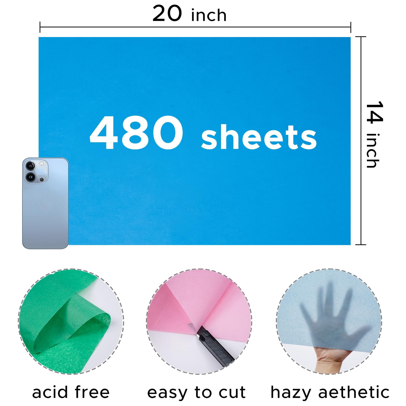 Colorful 20"x14" - 480pcs Gift Wrap Tissue, 30 Vibrant Colors Bulk Set