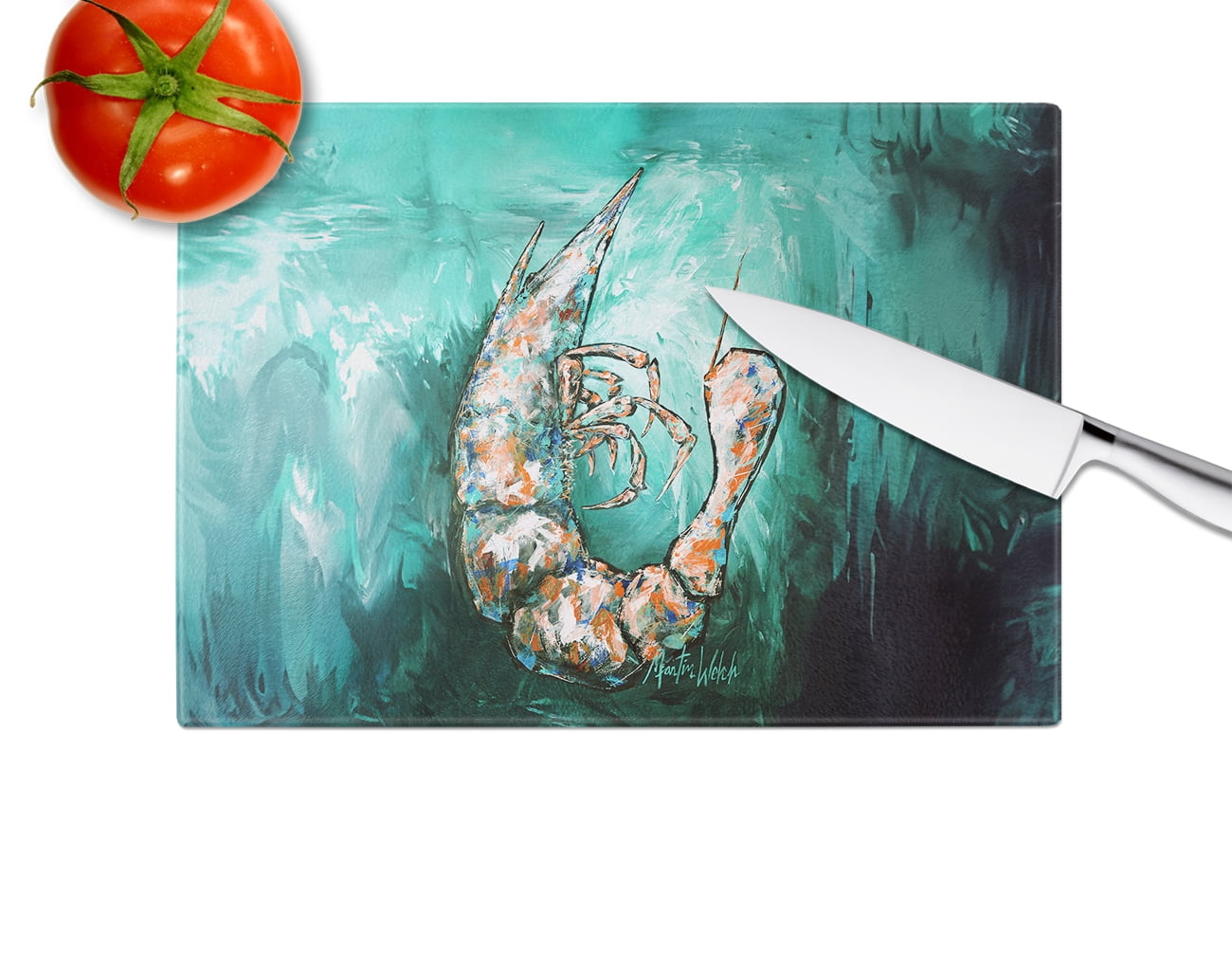 A Touch of Blue Shrimp Glass Cutting Board 12 in x 15 in
