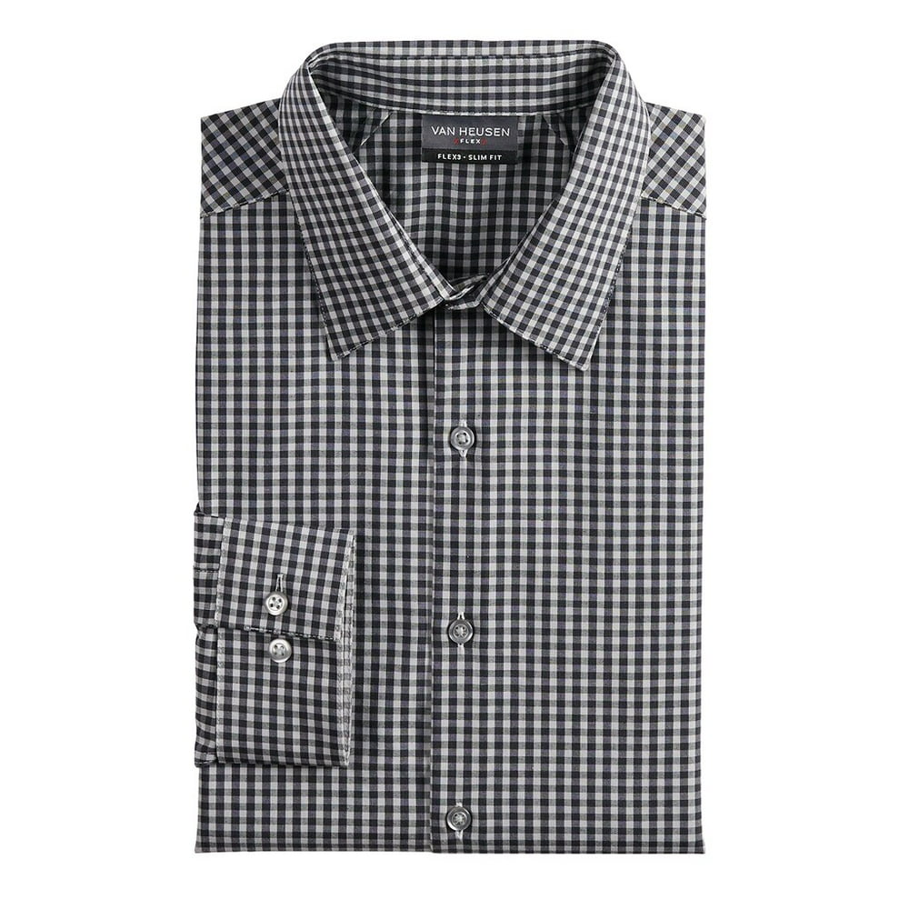 Van Heusen - Mens Van Heusen Flex 3 Slim Fit 4-Way Stretch Dress Shirt Dark Gray Check - Walmart
