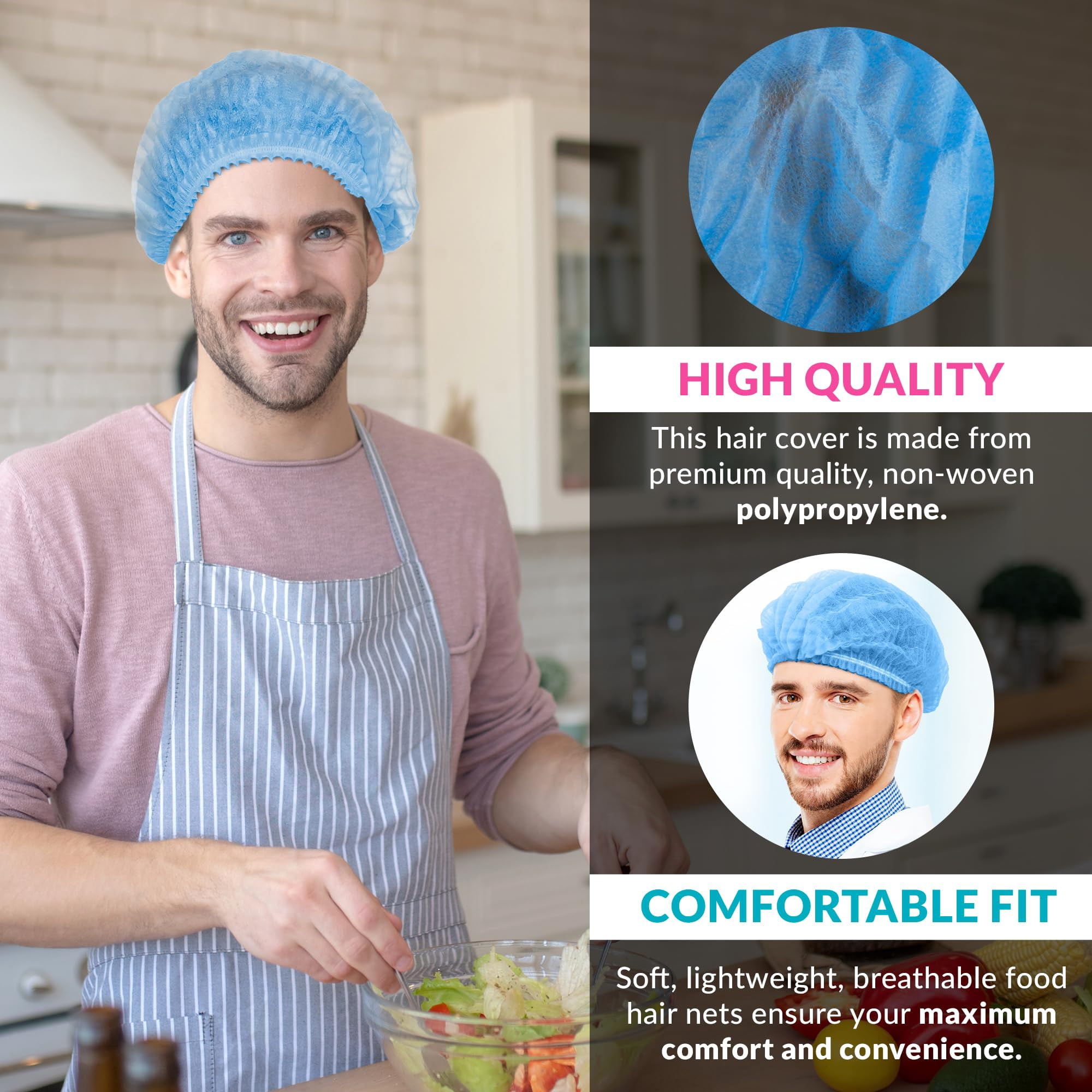 Bouffant Caps Non Woven Polypropylene Disposable Hair Nets Blue 1000 count 21 in