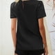 thumbnail image 4 of Camiseta de manga corta para mujer, cuello redondo plisado, tipo suelto, camiseta informal para uso de verano, negro, XXL, 4 of 6