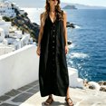 thumbnail image 2 of Womens Summer Dresses Casual Women's Casual Loose Fit Long Sleeveless Dress V Neck Button Down Collar Comfortable Blend Flowy Summer for Everyday Wear Beach Vacation Black L, 2 of 4