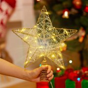 Christmas Star Tree Topper, Lighted Christmas Tree Topper, Hollow Gold Lighted Tree Star, LED Light up Xmas Tree Topper with 30 LE