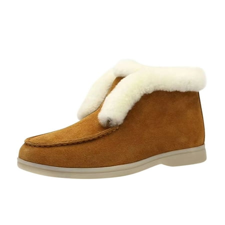 

Winter Savings Clearance Deals 2022! Juebong Women Winter Solid Color Keep Warm Ankle Boots Plus Velvet Boot Flat Snow Boots