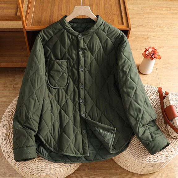 Pounoo Winter Clothing for Women Cropped Puffer Jackets Button Down Quilted Jackets Warm Winter Jacket with Pockets Gift