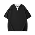 thumbnail image 2 of Shirts for Men Solid Color Short Sleeve Crew Neck Casual Slim Fit Layered Comfortable Summer Tee Home Party Black Mens T Shirts, 2 of 8