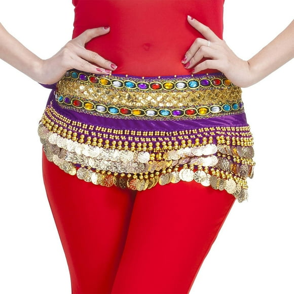 Belly Dance Skirt Women's Velvet Hip Scarf with Gold Belt, Belly Dance Hip Wrap, Professional Performance Skirt Belly Dance Hip Scarf