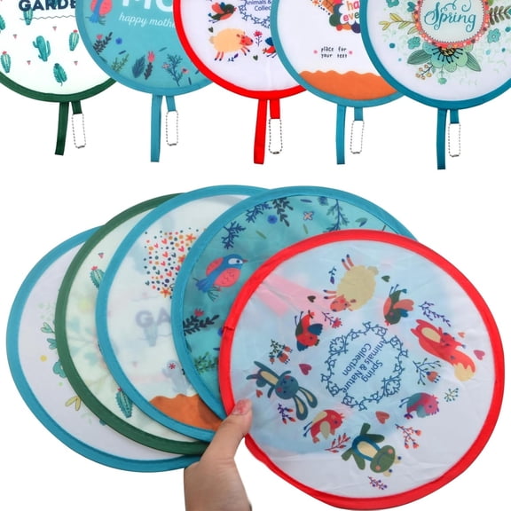 5pcs Summer Foldable Hand Fans Round Abstract Style Handheld Collapsible Cooling Fan Multi-Role Discs Fans for Outdoor Activity Game Christmas Party Festival Decoration, 5 Styles