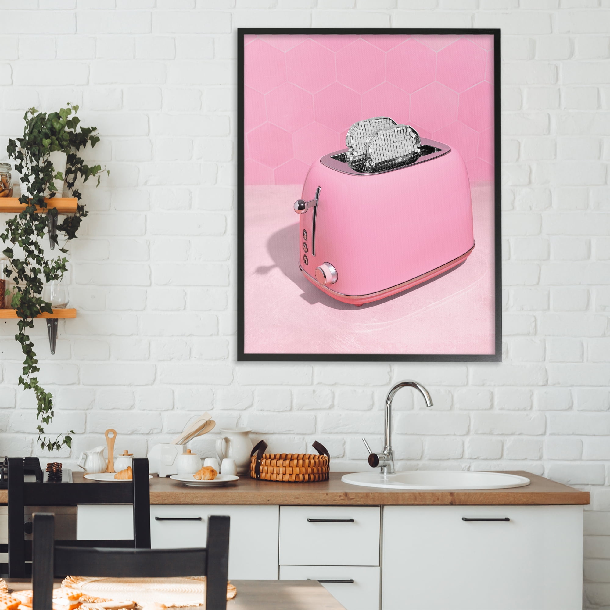Stupell Industries Disco Toaster over Pink Black Framed Giclee Art, design by LISH Creative