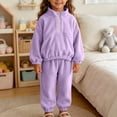 thumbnail image 2 of Atogsazn Toddler Baby Girls Fleece Clothes Set Kids Sherpa Half Zip Sweatshirt & Jogger Sweatpants Outfit Purple 7-8 Years Fashion, 2 of 3