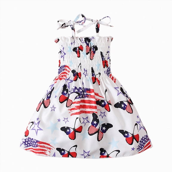 Splozh 4th of July Dress Baby Girl 18 24 Months 2T3T4T5T6T Summer Cute Sleeveless Flag Dress American Flag Dress for Babies,White,2-3 Years