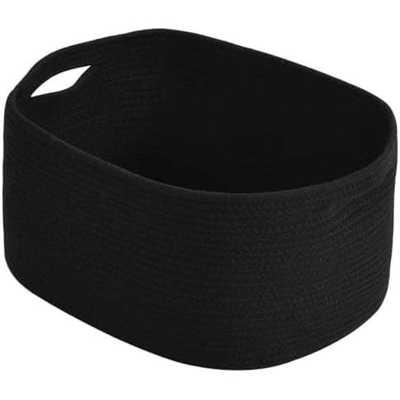 Cotton Rope Storage Basket, 15x10x9 Inches, Woven Basket for Shelves, Clothes, Towels, Books, and Laundry, Durable and Stylish, Black (1 Pack)